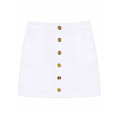 Yumi Women's  White Cotton Stretch Mini Skirt With Button Details