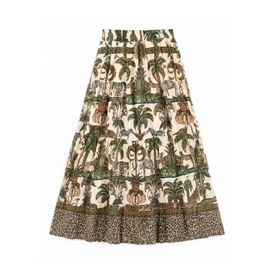 Yumi Women's  White Cotton Voile Safari Midi Skirt In Multi