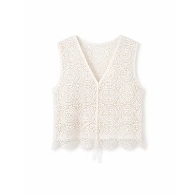Yumi Women's  White Crochet Lace Tie Waistcoat
