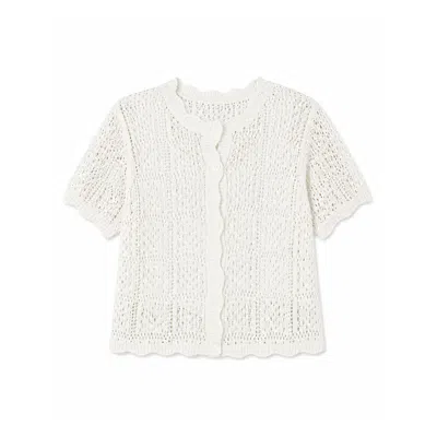 Yumi Women's  White Crochet Short Sleeve Cardigan