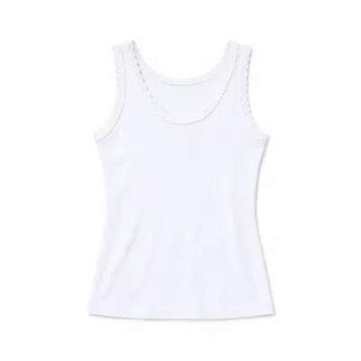 Yumi Women's  White Crochet Trim Cotton Stretch Vest Top