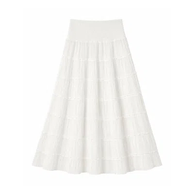 Yumi Women's  White Double Cotton Tiered Boho Maxi Skirt