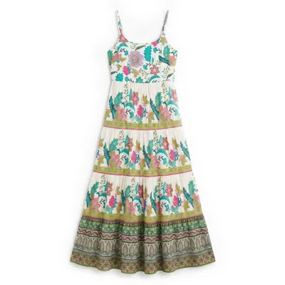 Yumi Women's  White Floral Block Print Tiered Maxi Sun Dress In Multi