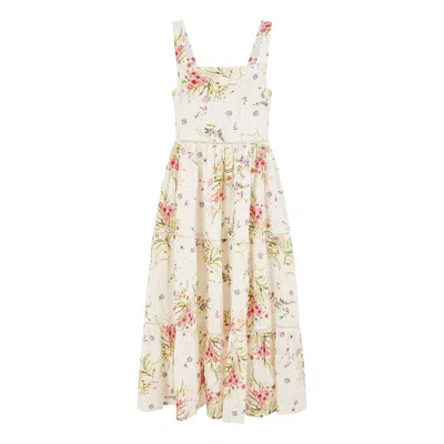Yumi Women's  White Floral Broderie Anglaise Midi Sun Dress