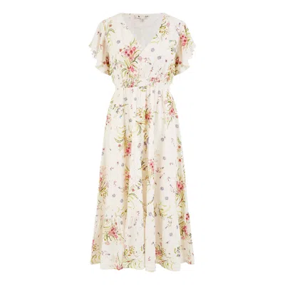 Yumi Women's  White Floral Broderie Anglaise Wrap Midi Dress