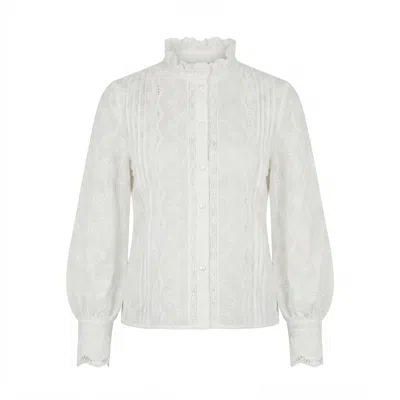 Yumi Women's  White Floral Cotton Shirt With Lace Details
