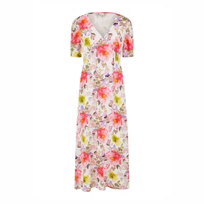 Yumi Women's  White Floral Midi Dress In Pink