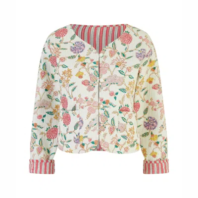 Yumi Women's  White Floral Print Reversible Cotton Cropped Quilted Jacket In Multi