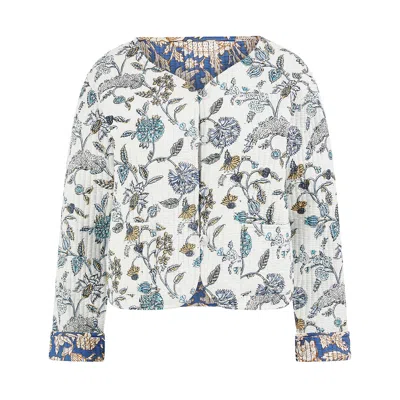 Yumi Women's  White Floral Reversible Cotton Quilted Jacket