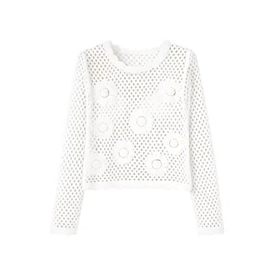 Yumi Flower Crochet Jumper In White
