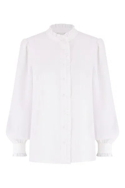 Yumi Women's  White Frill High Neck Shirt