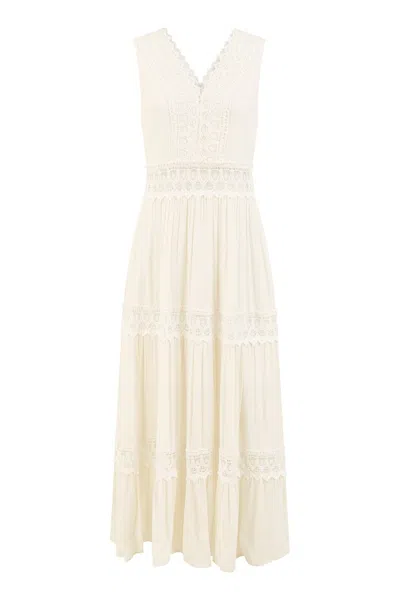 Yumi Women's  White Lace Trim Cotton Midi Sun Dress