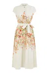 Yumi Women's  White Linen Floral Mirrored Placement Skater Dress