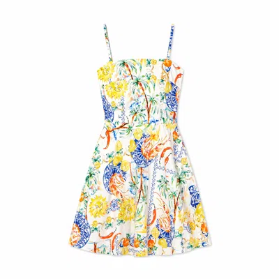 Yumi Women's  White Mediterranean Print Cotton Mini Sun Dress In Multi