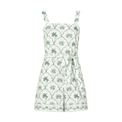 Yumi Women's  White Palm Print Cotton Playsuit In Multi