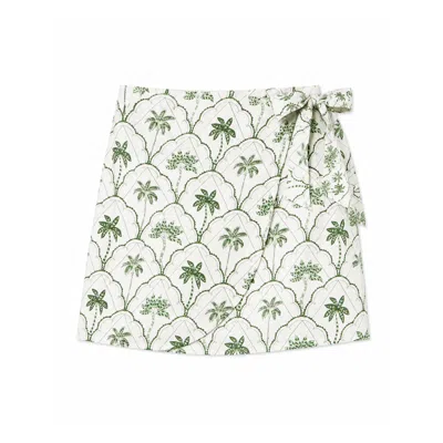 Yumi Women's  White Palm Print Cotton Wrap Skirt In Multi