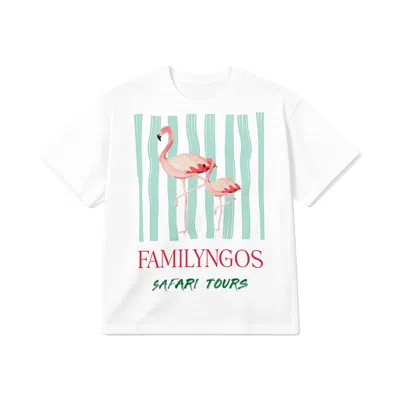 Yumi Women's  White Retro Relaxed Flamingo Cotton T Shirt