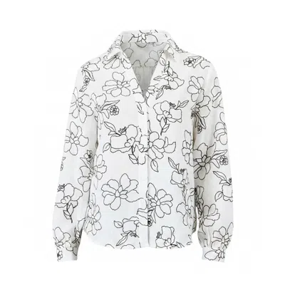 Yumi Women's  White Scribble Floral Embroidered Shirt