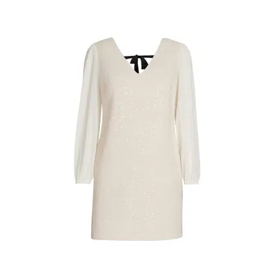 Yumi Women's  White Sequin Tunic With Tie Back And Sheer Sleeves