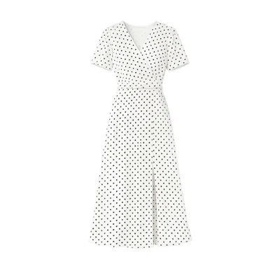Yumi Women's  White Spot Print Wrap Tea Dress