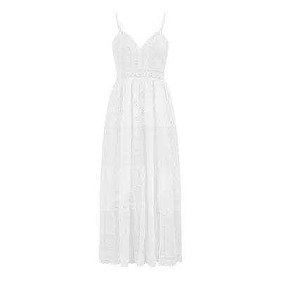 Yumi Women's  White Tiered Maxi Dress With Ruched Back