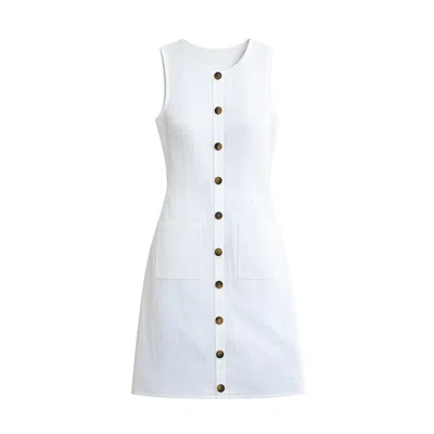 Yumi Viscose Button Detail Shift Dress In White