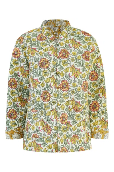 Yumi Women's  Yellow Floral Print Reversible Cotton Quilted Jacket