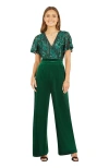 Yumi Wrap Sequin Embellished Velvet Jumpsuit In Green