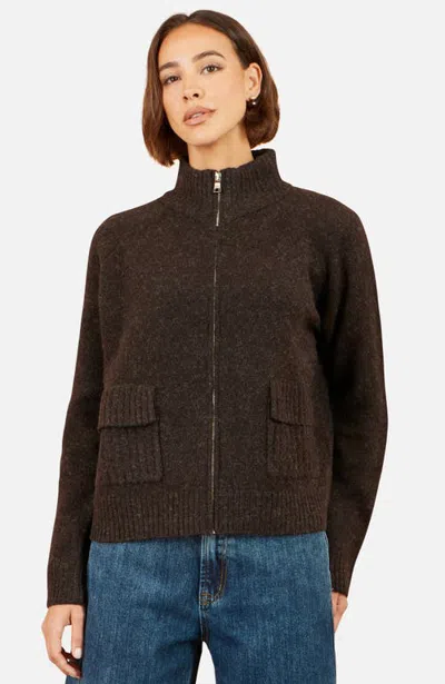 Yumi Zip Up Cardigan In Brown