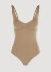 Yummie Bella Convertible V-neck Shaping Bodysuit In Almond