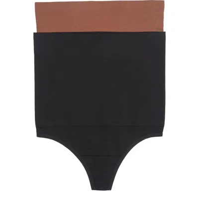 Yummie By Heather Thomson 2-pack High Waist Thongs In Copper Glow/black