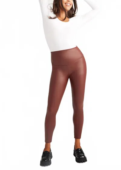 Yummie Faux Leather Shaping Legging In Java In Brown