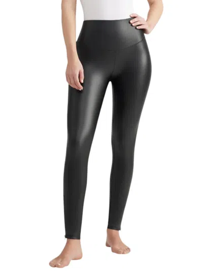 Yummie Faux Leather Shaping W/ Side Zip Legging In Black