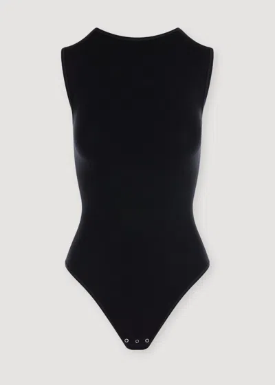Yummie Isabel High Neck Sleeveless Thong Back Bodysuit In Black