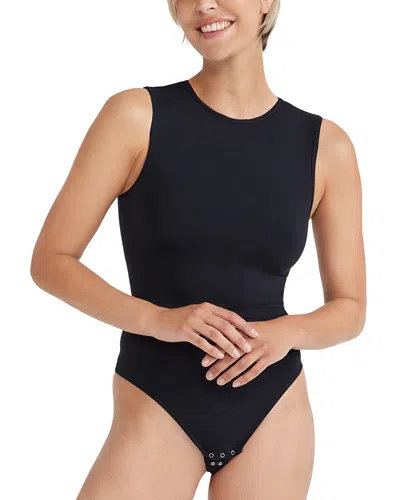 Yummie Isabel High Neck Sleeveless Thong Back Bodysuit In Black