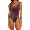 Yummie Cotton Shaping Bodysuit In Black/tawny Port/white Stripe
