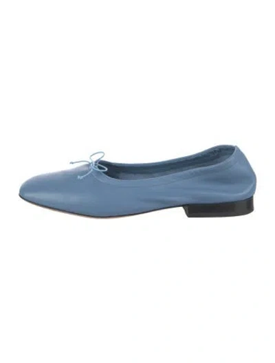 Pre-owned Yuni Buffa Leather Bow Accents Ballet Flats In Blue
