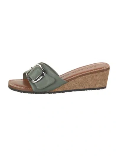 Pre-owned Yuni Buffa Leather Slides In Green