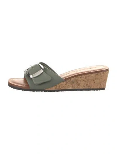 Pre-owned Yuni Buffa Leather Slides In Green