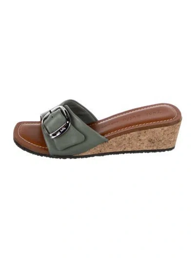 Pre-owned Yuni Buffa Leather Slides In Green