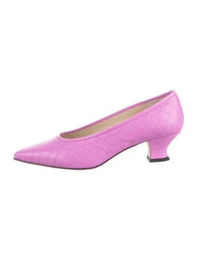 Pre-owned Yuni Buffa Leather Tweed Pattern Pumps In Purple