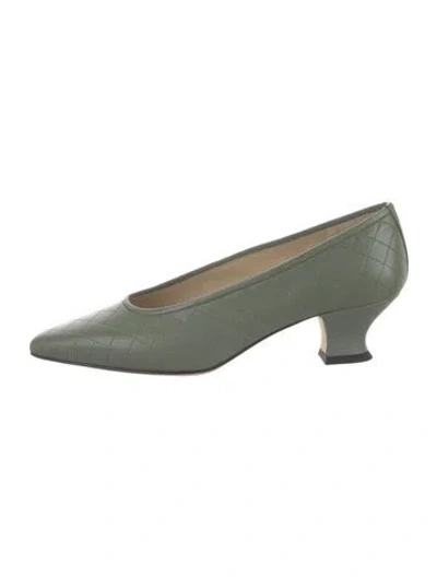 Pre-owned Yuni Buffa Leather Tweed Pattern Pumps W/ Tags In Green