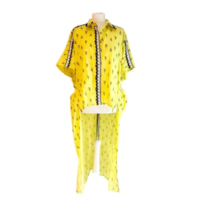 Yunikulondon Women's Yellow / Orange Cape Style High Low Shirt - Sunshine Yellow