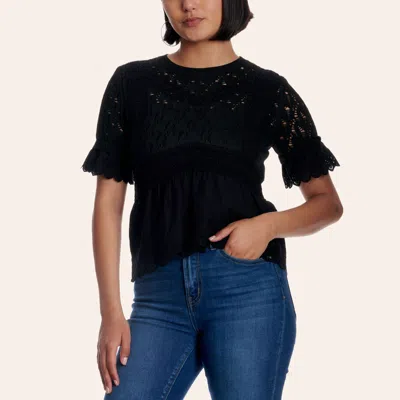Yura Women's Black Crochet Knit Peplum Top