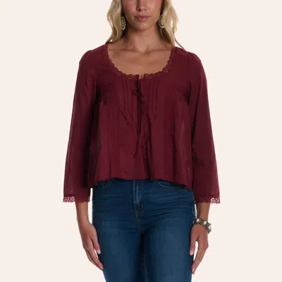Yura Women's Burgundy Tie Front Long Sleeve Top