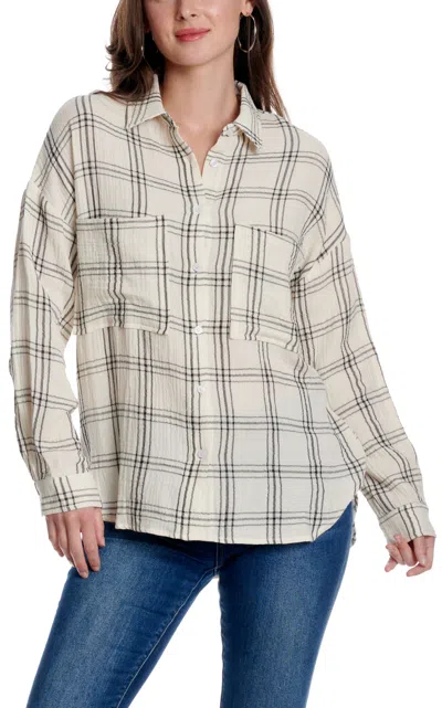 Yura Women's Cream & Black Plaid Print Oversized Shirt In White