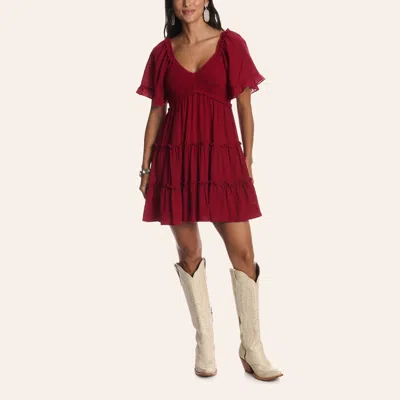 Yura Women's Crimson Flutter Sleeve Tiered Mini Dress In Red