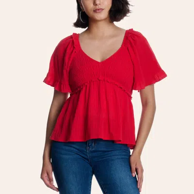 Yura Women's Red Smocked Ruffle Sleeve Top