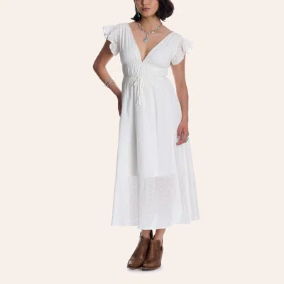Yura Women's White Eyelet Ruffle Sleeve Midi Dress