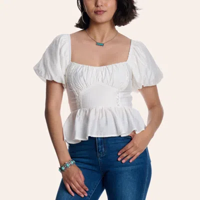 Yura Women's White Puff Sleeve Peplum Top